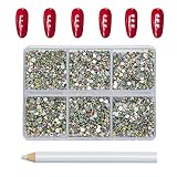 KIMSHINY Nail Art Rhinestones Kit, 7200pcs AB Flat Back Rhinestones for Craft, Mixed 6 Sizes Glass A
