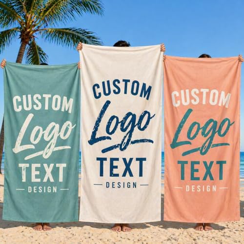 CasualTeeCloset Personalized Beach Towel with Your Logo Text or Design Custom Microfiber Towels for Kids & Adults Quick Dry Soft Pool & Swim Towel