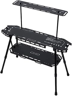 Mesa de camping multifunción con tablero de almacenamiento, Mesa plegable al aire libre de aleación de aluminio, Extensión lateral ajustable de altura Escritorio de campamento (negro)