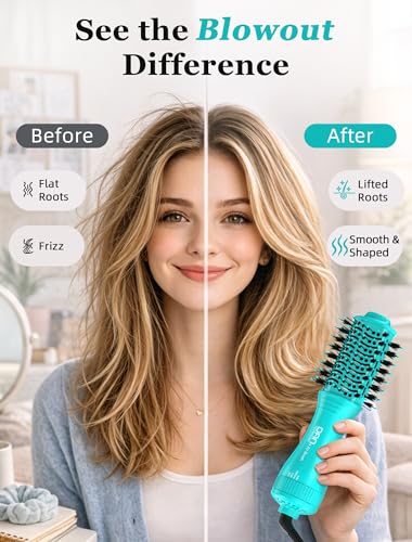 Image of Mini Travel Ceramic Blow Dryer Brush,2Inch Oval Styling Hot Air Brush, Cyan | Lightweight Design for Root Lift, Volume and Smoother Styling on Short to Medium Hair