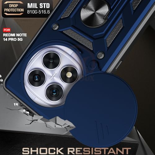 Image of Armor Bumper Back Cover Case for Redmi Note 14 Pro 5G | Rotating Camera Cover, Ring Holder & Kickstand | Heavy Duty & 360 Degree Protection Redmi Note 14 Pro 5G Back Cover (Blue)