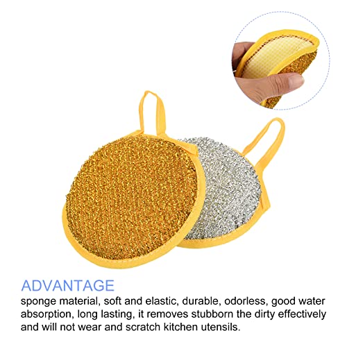 Image of METALLIXITY Round Scrubber Sponge (12 x 2cm /4.7 inch x 0.8 inch) 2pcs, Cleaning Sponge Non Scratch Round Scouring Pad Cleaner - for Cleaning, Dish, Pans, Pots, Yellow