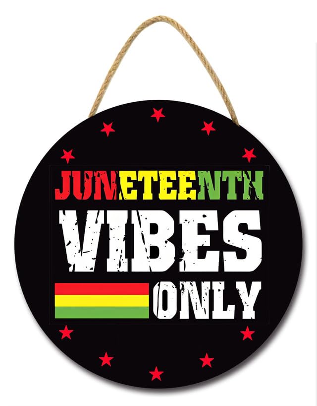 Bidesign Juneteenth Vibes Only Sign for Front Door Porch Farmhouse June 19th Independence Day Freedom Day Party Decoration Juneteenth Wooden Door Sign For Home Wall Decor Festival Celebration Supplies