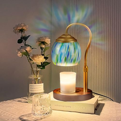 Lampe chauffe-bougie en cristal bleu de prestige, luminaire d'ambiance haut de gamme