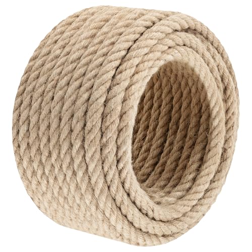 Triberion Jute Rope Heavy Duty - 1/2inch 50ft Natural Twine Twisted Manila Hemp Ropes Indoor and Outdoor Decorative Kits for Crafts Porch Swing Nautical Tug of War Deer Hunting Landscaping