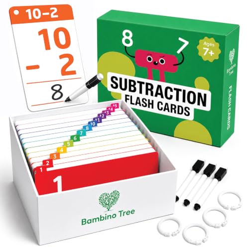 Subtraction Flash Cards - Learn 225 Math Facts 1-15 for Kids Ages 7-11