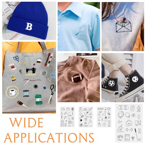 Image of 68 Patterns Study Sport Water Soluble Embroidery Stabilizers Tennis Rugby Stick and Stitch Embroidery Patterns Wash Away Embroidery Paper Starter Kit for Hand Sewing Beginners Adult