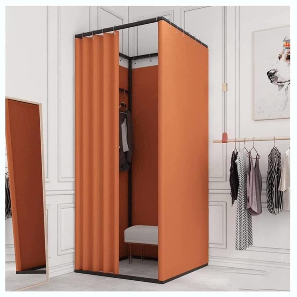SIAMZYWV Square Mobile Fitting Room, Portable Dressing Room Frame with Curtain and Hook, Changing Room for Clothing Store, Boutiques, Office