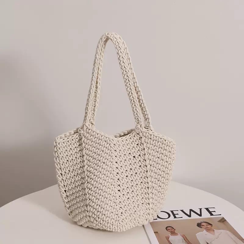 Summer Beach HandBag for women Handmade Crocheted Cotton Rope Vacation LargeWoven Shoulder Bag4
