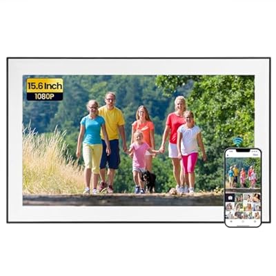 Frameo15.6 Inch Large Digital Picture Frame, 1920 * 1080 IPS FHD Touch Screen Smart WiFi Digital Photo Frame with 32GB Storage and SD Card Slot/USB Port, Free Storage - Ideal for Friends and Family