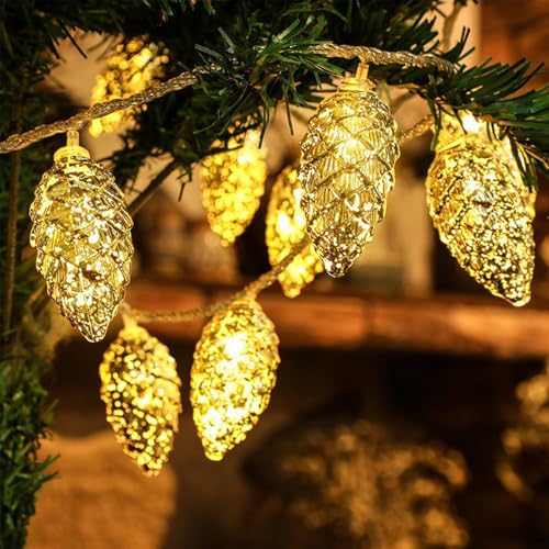 Kaleora LED-Lichterkette Tannenzapfen, 1,5M 10 LED Golden Tannenzapfen...