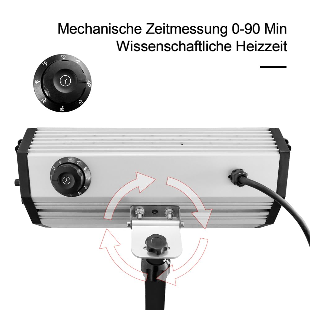 DATOUBOSS Secador de Pintura Infrarrojo 2000W, Lámpara de Curado de Onda Corta para Reparación de Carrocerías de Automóviles, con Temporizador 0-90 Min, Soporte Ajustable, 230V