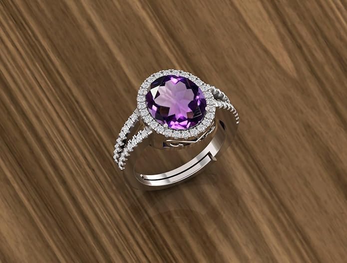 Image of LMDPRAJAPATIS 11.25 Ratti 10.50 Carat Original Amethyst (Katela) Gemstone Silver Adjustable Ring For Men And Women