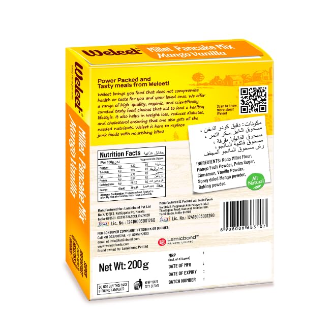 Image of Weleet Millet Pancake Mix Powder Combo | Strawberry & Mango Vanilla Flavour | 0% Maida, Gluten-Free, Diabetic Friendly - 200 gm Each (Pack of 2)