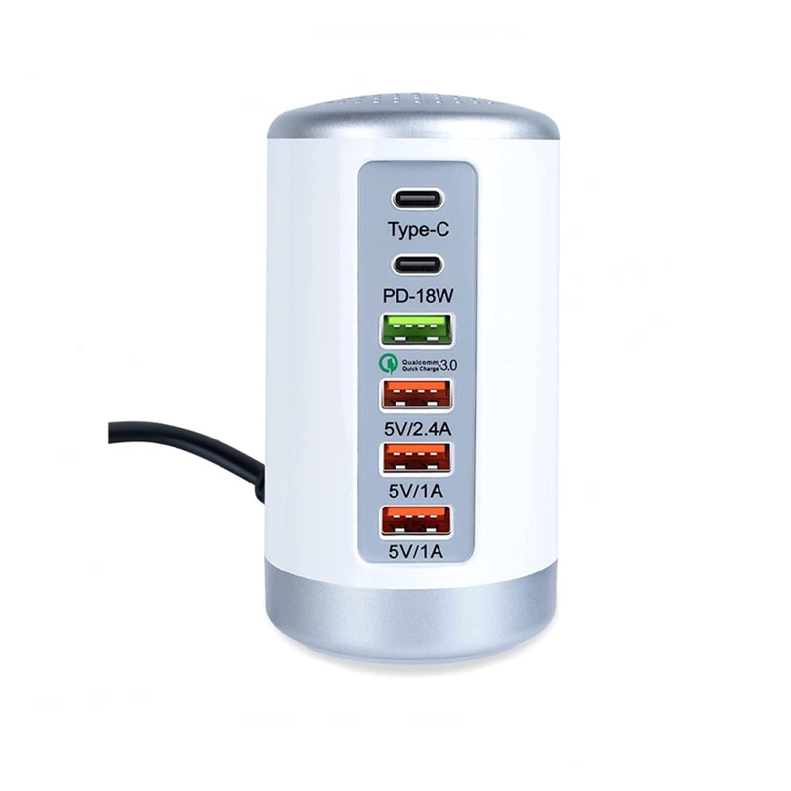Wielofunkcyjna ładowarka USB, Stacja ładująca USB, uniwersalna szybka ładowarka USB 65 W HUB szybkie ładowanie QC3.0 Multi 6 portowa ładowarka USB typu C PD stacja ładująca(65W White)