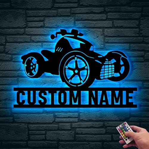 Image of Custom Ryker Metal Wall Art LED Lights Personalized Dirt Bike Name Sign Home Three Wheel Motorcycle Decor Biker Decoration Man Cave