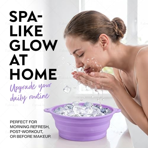 Image of Fabskin Ice Face Bowl for Facial Icing & Cold Water Therapy - Purple With Cleaning Sponge | Collapsible Face Tub | Reusable Ice Facial Bowl for Puffiness Relief, Skin Cooling & Spa Skincare Routine