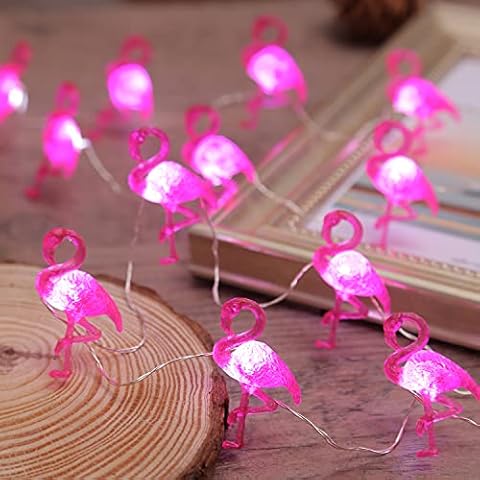 Flamingo Decor String Lights, Beach Theme Decorations Lights for christmas decorations, Remote 10 ft 30 LEDs with Battery & USB Plug in for Bathroom Bedroom Camping Wedding Birthday Party Gift Cover