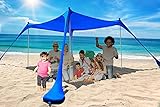 Beach Tent, 10×10 Foot UPF50+ Sun Shelter with 4 Poles, Sand Shovel, Ground Pegs and Carry Bag, Outdoor Shade for Camping Trips, Fishing, Backyard Fun or Picnics, Portable Beach Canopy