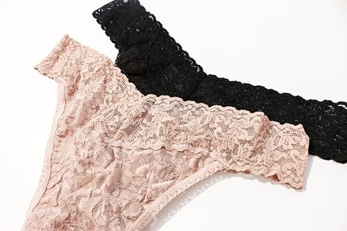 Image of hanky panky - Signature Lace Original Rise Thongs for Women (5 pack) | One Size fits 4-14 | Black, Black, Chai, Chai, White | No VPL, Soft Nylon Stretchy Lace, Sexy Underwear for women