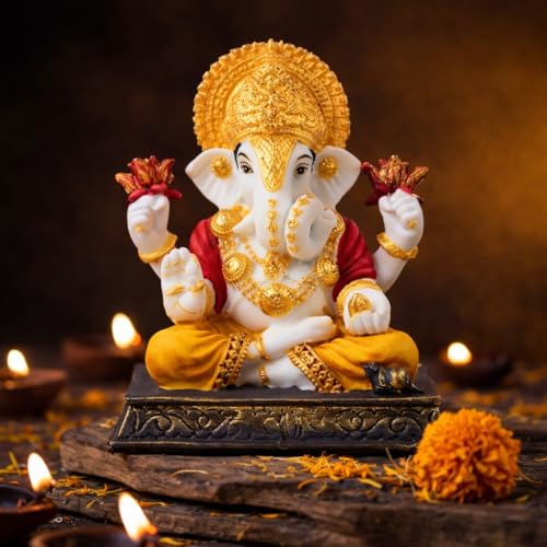 Image of ARMONIA Premium Marble Dust Lord Ganesha Idol for Home Decor - 6 Inch Handmade Ganesh Murti,Vinayak Ganpati Statue for Mandir, Office Desk |Best Spiritual Gift for Wedding & Housewarming