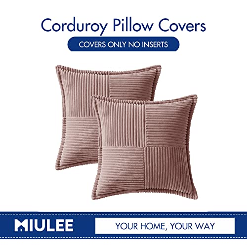 Image of MIULEE Spring Decorative Throw Pillow Covers for Couch Bed Livingroom 18x18 Inch Set of 2 Blush Pink Boho Accent Throw Pllows Broadside Striped Patchwork Soft Corduroy Pillowcases Valentine Decor
