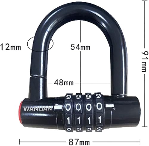 Miniatura 6 de Candado de contraseña de 4 dígitos, cerradura de bicicleta y cadena, cerradura de gabinete anticizallamiento, grillete de 2.09 pulgadas, impermeable