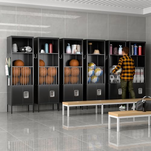 Image of Aobabo 72 inch H Metal Sports Lockers for Stores Sports Gear Footballs, Rugby Balls and Tennis,Storage Lockers for School, Gym, Black, Assembly Required
