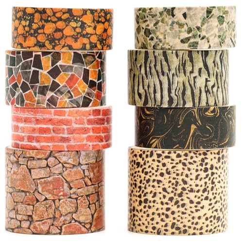 Songdao 8 Rolls Retro Washi Tape Set Vintage Arts Adhesive Tapes Wide Painting Patterned Decorative Masking Tape Sets for Craft, Kids, Scrapbook, DIY, Gift Wrapping (Stone Texture)