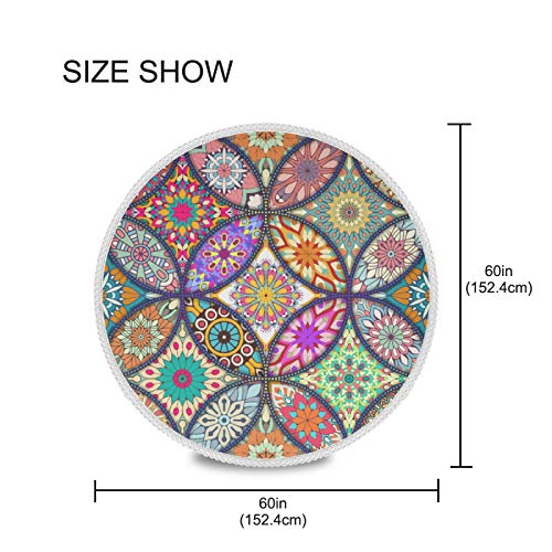 Qilmy Boho Mandala Native Round Table Cloth,Spill Proof Wrinkle Free Oil Proof Waterproof Resistance Microfiber Tablecloth For Kitchen Dinning Room Party Home Picnic,60 Inch Diameter #TOP3