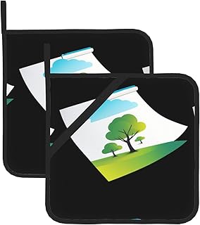 WHJSSF Tapete aislante cuadrado con dibujo a color sobre papel blanco (juego de dos piezas) para quitar la tapa de la cocina, hornos de microondas, hornos, con cuerda para colgar en el lateral