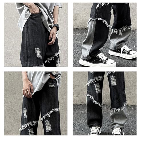 jupkem Men Y2k Baggy Straight-Leg Jeans Casual Ripped Patchwork Distressed Pants Goth Hip-hop Street Style Harajuku Clothing4