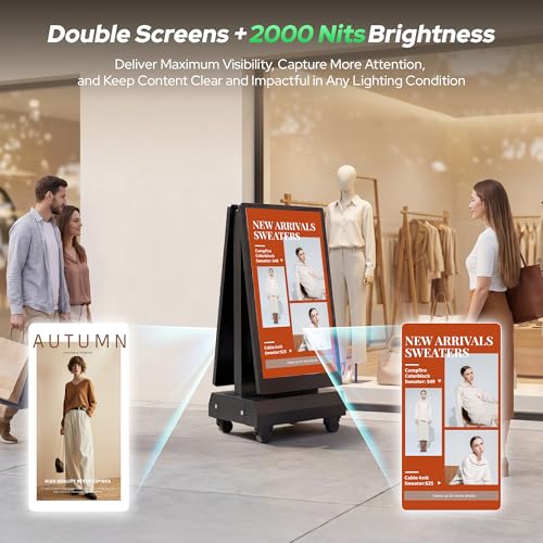 Image of 43 Inch Outdoor Double Sided Digital Signage Display, Battery Powered Waterproof Advertising Screen with 2000 Nits Brightness, Android 13, WiFi, Cloud CMS for Retail, Events & Commercial Use