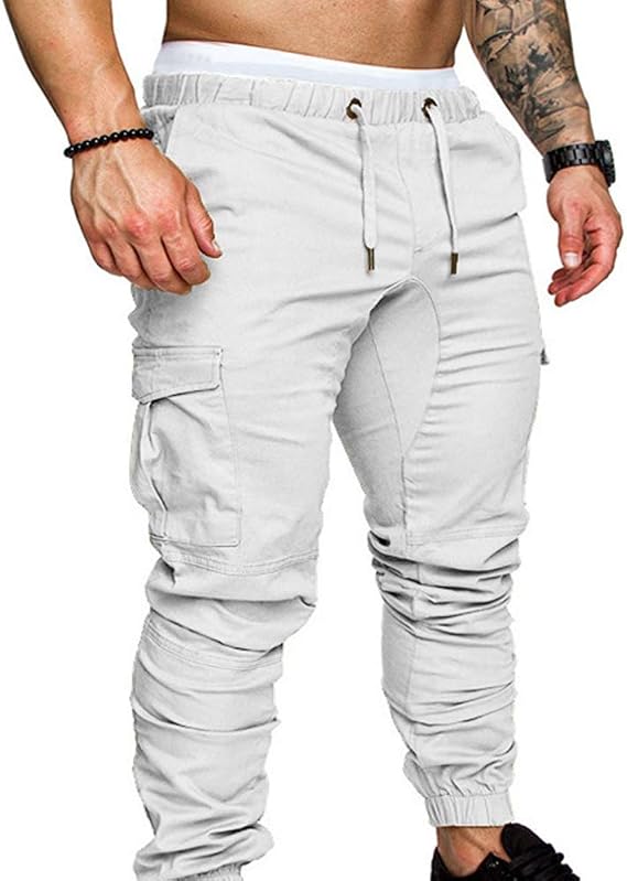 Blackzone Hombres Casual Bolsillos De Color Sólido Cintura con Cordón  Tobillo Atado Pantalones Cargo Ajustados Casual Blanco SNone :  Amazon.com.mx: Ropa, Zapatos y Accesorios