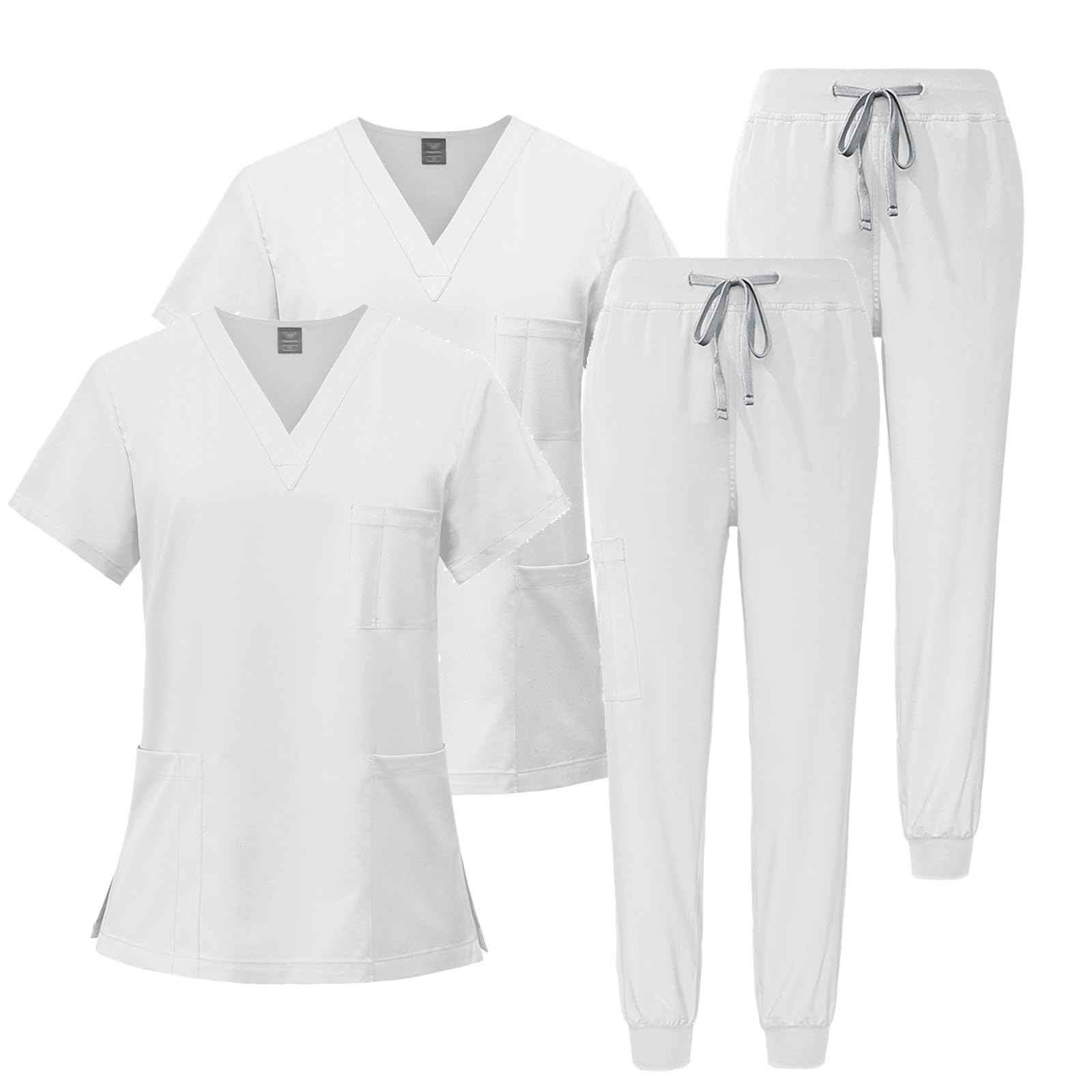 Set di 2 divise da lavoro medico con scollo a V, a maniche corte, con 3 tasche, pantaloni elasticizzati, asciugatura rapida e assorbimento del sudore, DK05