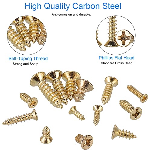 Hantof 1200Pcs M2 M2.5 M3 Small Phillips Flat Head Self Tapping Screws For Wood,Plastic And Soft Metal,Countersunk Head Tapper Screws Set For Diy Micro Woodworking Furniture Box,Carbon Steel-Golden #TOP3