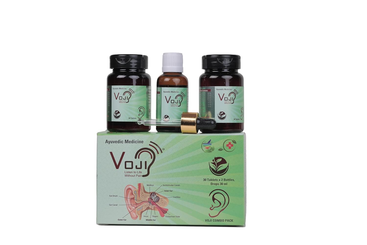 Voji Ayurvedic Tinnitus.Hearing Loss.vartigo.Ear discharge.Ear pain. Ear Wellness Tablets – 30 Tablets x 3 Bottles | Herbal Support for Healthy Ears & Balanced Hearing | Natural Ayurvedic Formula for Ear Care & Inner Balance