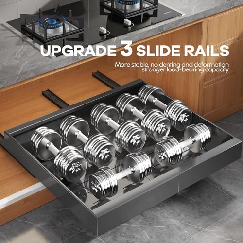 4 Pack Expandable Width (15.15"-26.3") Pull Out Cabinet Organizer 21" Deep with Raising Pad for Framed Cabinets, Upgrade 3 Slide Rails Slide Out Drawers, Roll Out Shelves Adhesive, Black