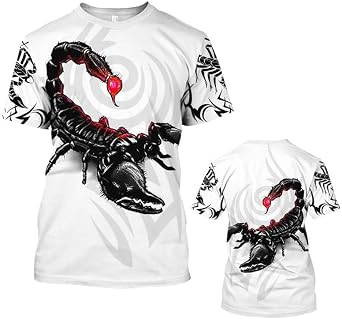 Men's Animal Scorpion Printed T Shirt Casual Retro 3D Printed Tracksuit Tops Short Sleeve Tshirts Pullover