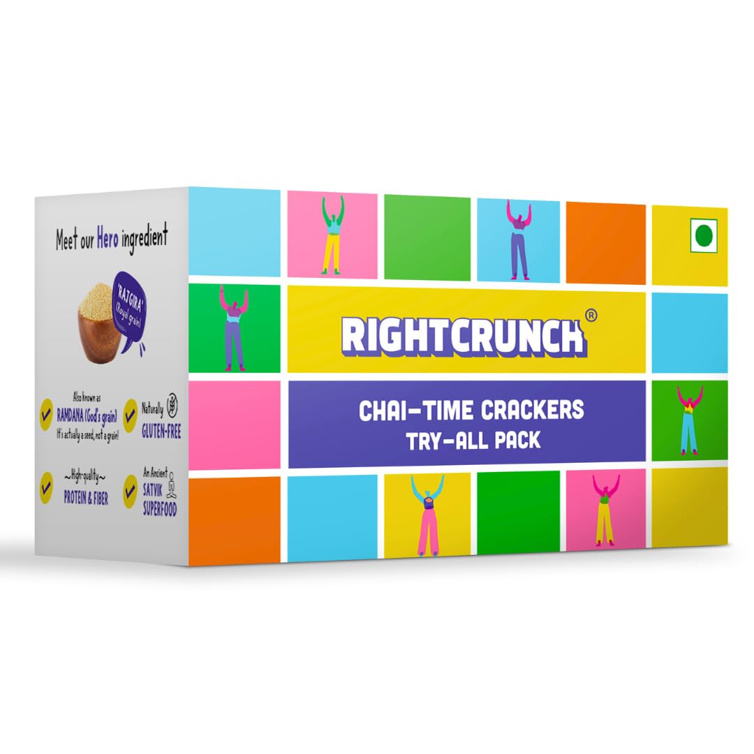 RIGHTCRUNCH Millet Crackers Combo, Glutenfree, Baked, Healthy snacks for Chai time, No Preservatives | Assorted Box - 1 pouch (45gms) x 8 variants = 360gms (B0C6MXPD6L) Amazon Price History, Amazon Price Tracker