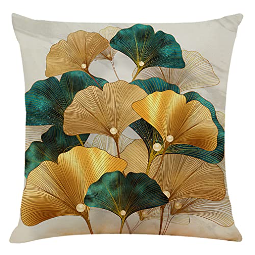 BCKAKQA Set of 4 Decorative Throw Pillow Covers 18x18 inches Teal and Gold Leaves Cushion Covers 45cm x 45cm Linen Square Pillowcases for Bedroom Living Room Sofa Couch Bed Throw Pillow Cases - Image 3