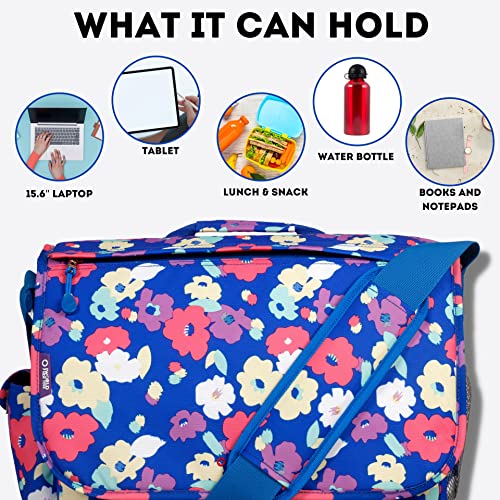 J World New York Thomas Laptop Messenger Bag For Women. Kids Computer Bookbag, Petals 13.5 X 17 X 6 " (H X W X D)" #TOP6