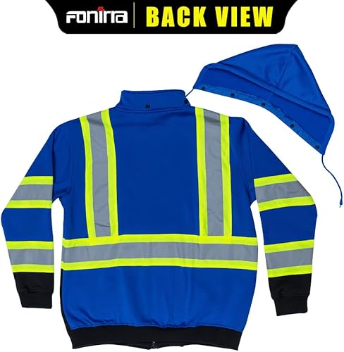 Miniatura 2 de FONIRRA Hi Vis - Sudadera con capucha de vellón de seguridad con cremallera para hombre, chaquetas reflectantes ANSI Clase 3, capucha desmontable