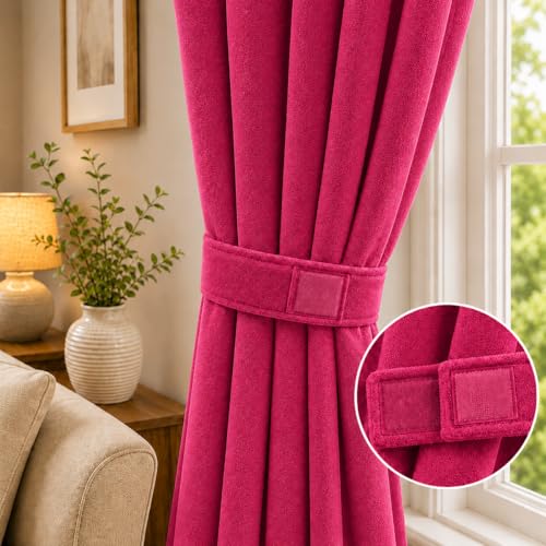 Image of Velvet Curtains | Heavy Soft Premium Velvet Drapes for Bedroom and Living Room | Semi Light Blocking, Thermal Insulated and Noise Reducing Window Panels | 5 Feet, Set of 2 (Pink)