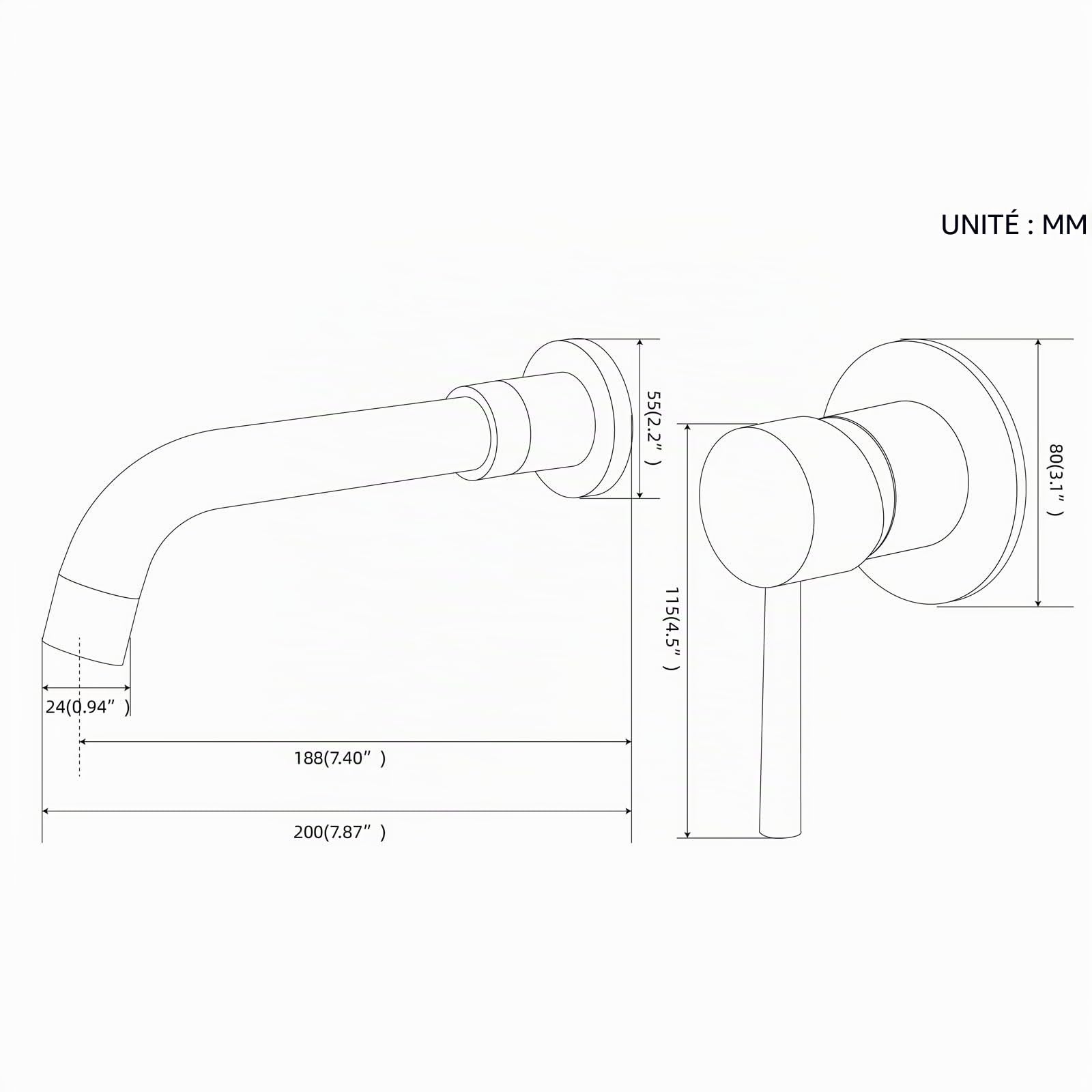 PHASAT Mitigeur Lavabo Encastré, Robinet de salle de bain, Mitigeur monocommande pour lavabo PTBB06C