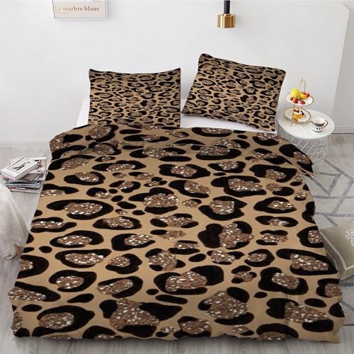 Housse de couette 240x260 imprimé léopard microfibre anti-plis lit