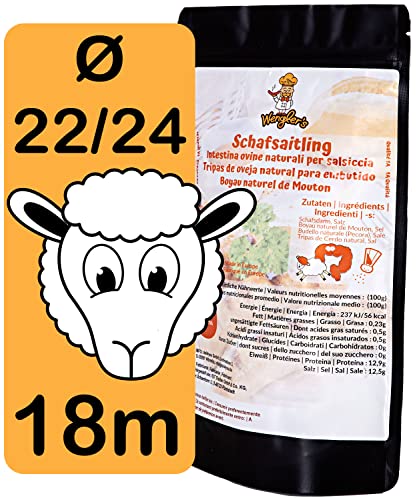 Wenglers Schafdarm 22/24 18m - Naturdarm für Bratwurst zart und dünn - 1A Metzgerqualität - brühfest räucherfähig