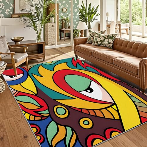 カーペット 抽象ポップアート 160x160 正方形 ユニークなグラフィティアート カーペット 1畳 洗濯機で洗える 滑らない 絨毯 薄い カシミヤラグ ホットカーペット床暖房対応 じゅうたん 防ダニ おしゃれ オールシーズン QR3