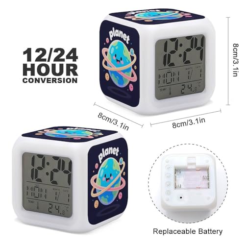 Reloj despertador mini Planet para mesita de dormitorio y oficina con termómetro 3
