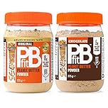 PBfit Peanut Butter Powder - Original & Chocolate - 87% Less Fat, Gluten Free All Natural Nut Butter Spread - Powdered Peanut Butter from Real Roasted Peanuts - 225g (Pack of 2)